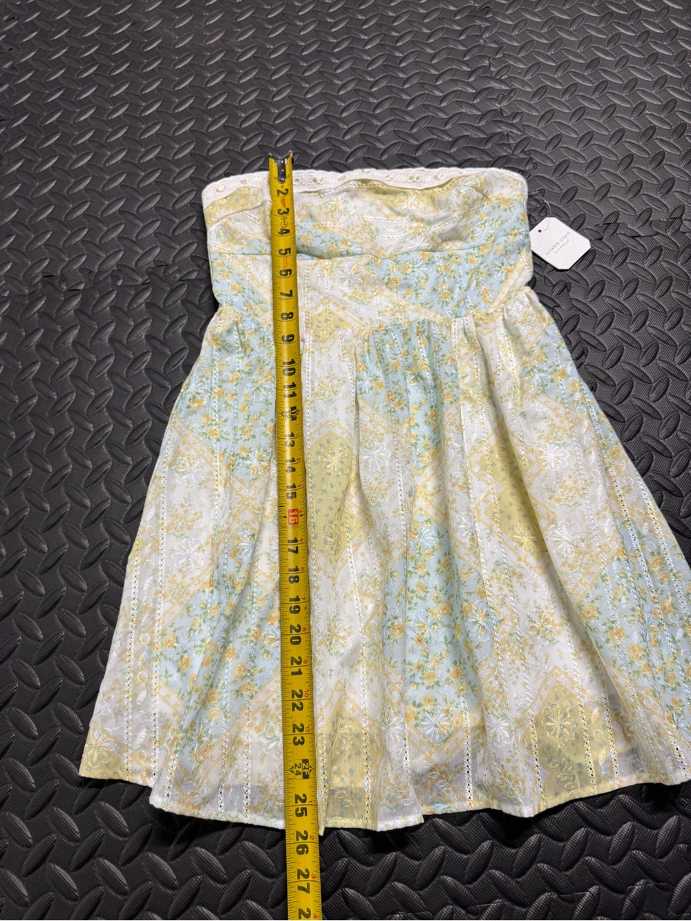 Altar’d State Floral Strapless Mini Dress Eyelet Lace Yellow Blue XS - Picture 7 of 13